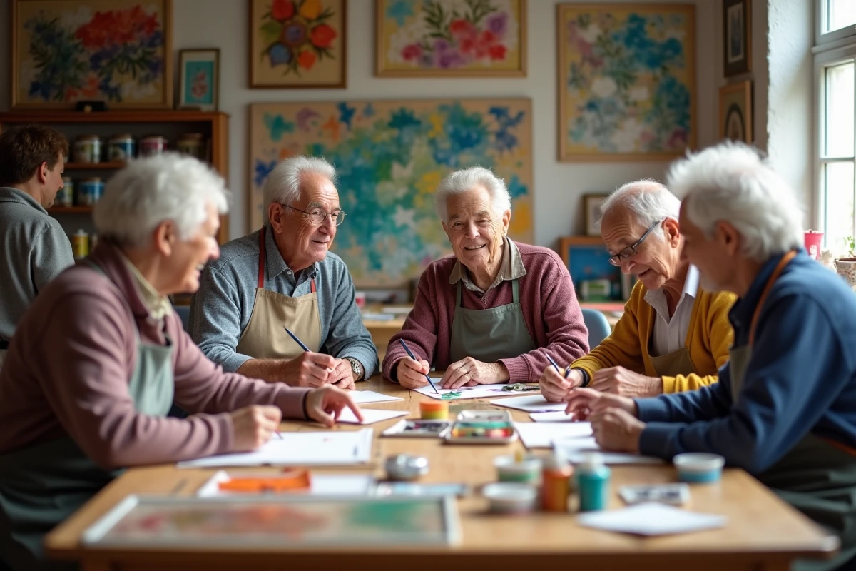 Adultes et seniors peignant lors d