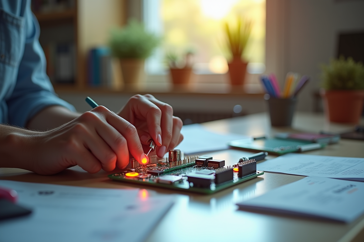 Mains connectant capteurs et LEDs sur un microcontroleur moderne