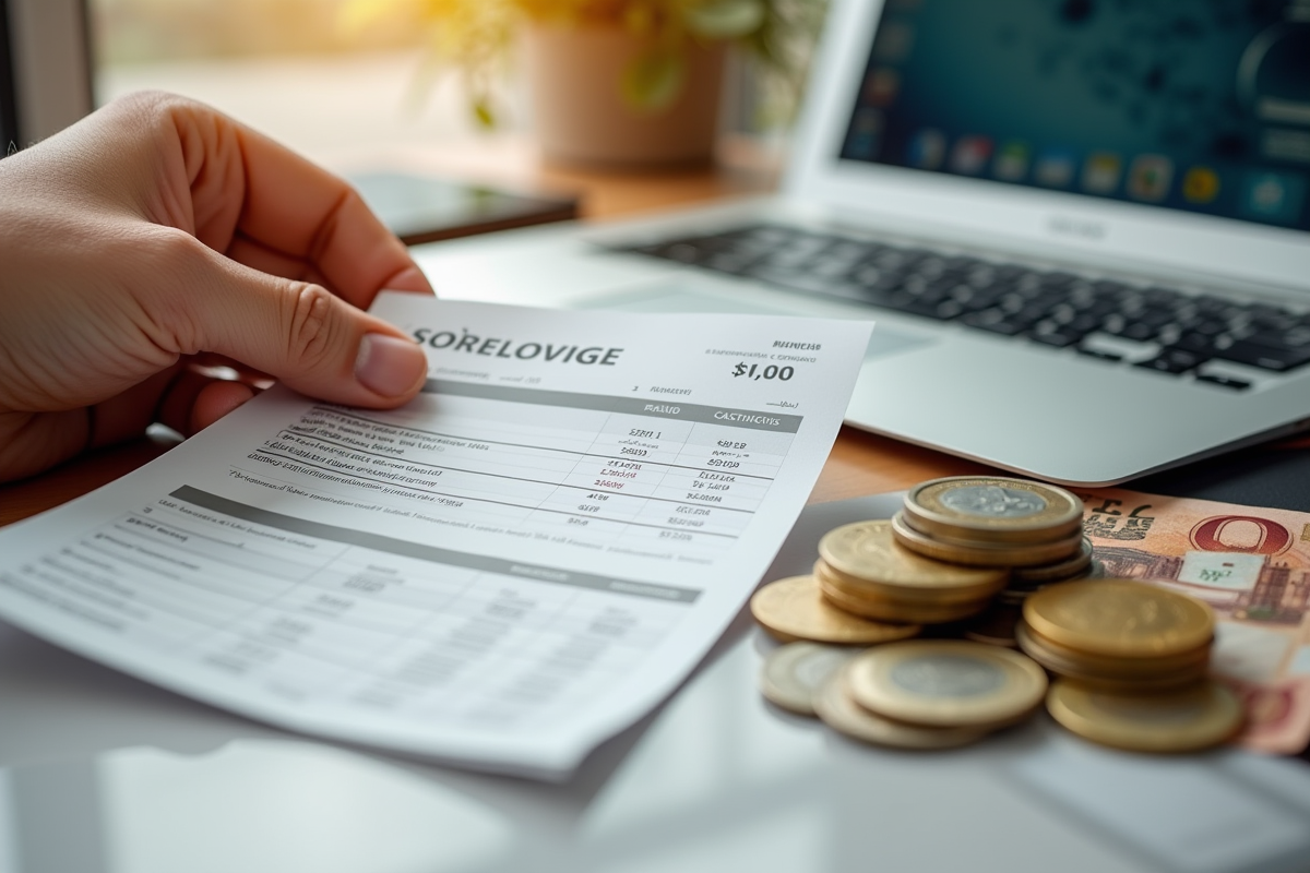 Main tenant une fiche de paie française avec des billets et pièces d euro