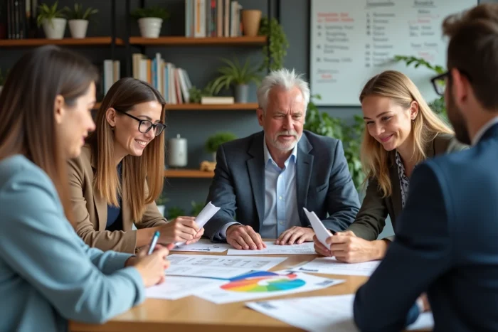 Groupe diversifié en atelier collaboratif en intérieur