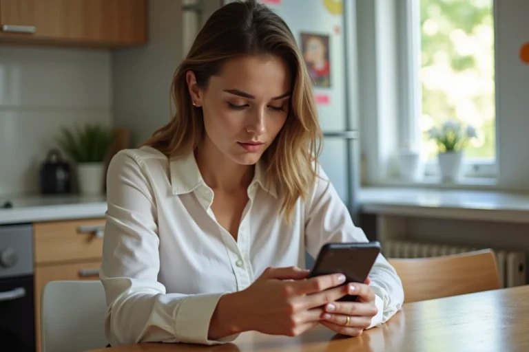 Jeune maman utilisant une application de babysitting sur son smartphone