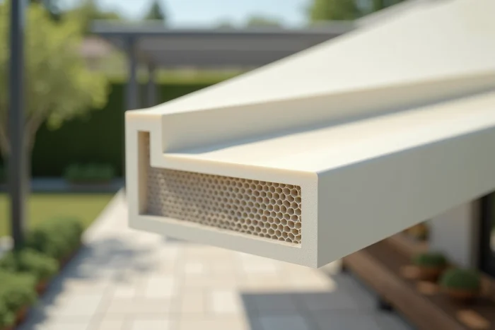 Panneaux alvéolaires opaques avec revêtement anti-infrarouge installés sur une pergola
