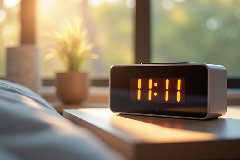 Réveil digital matin lumineux et ambiance sereine